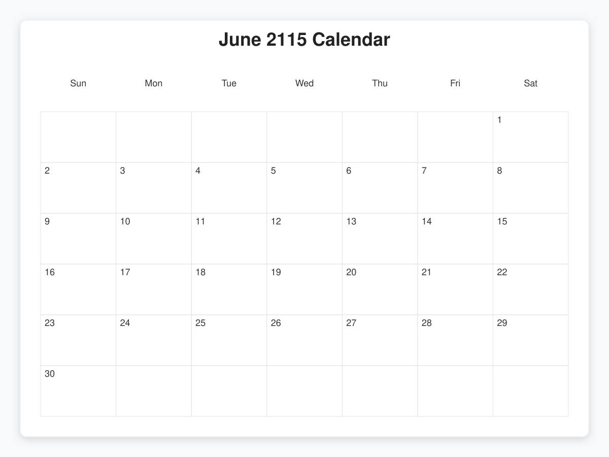 Printable June 2115 Calendars