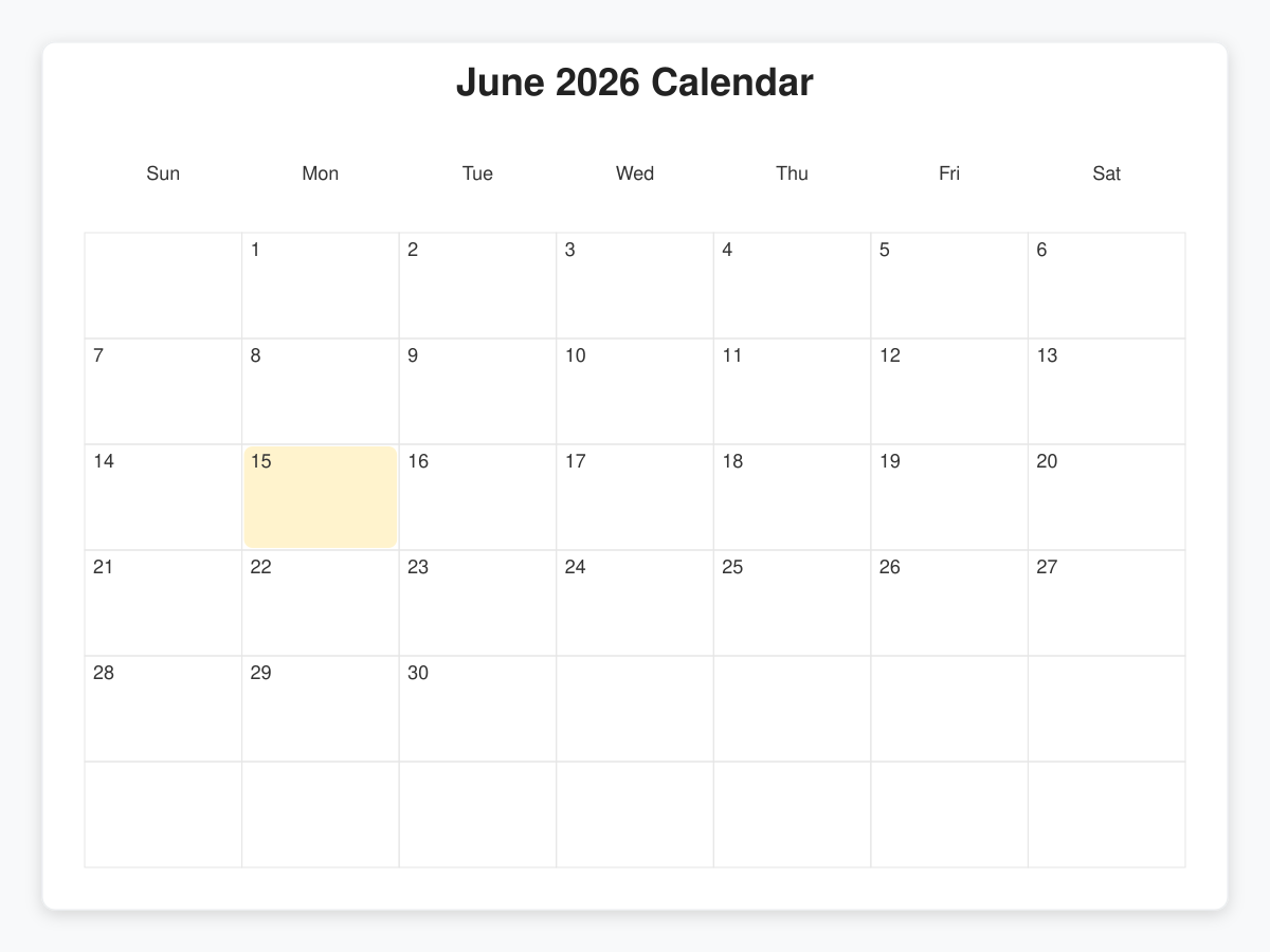 Printable June  Calendars