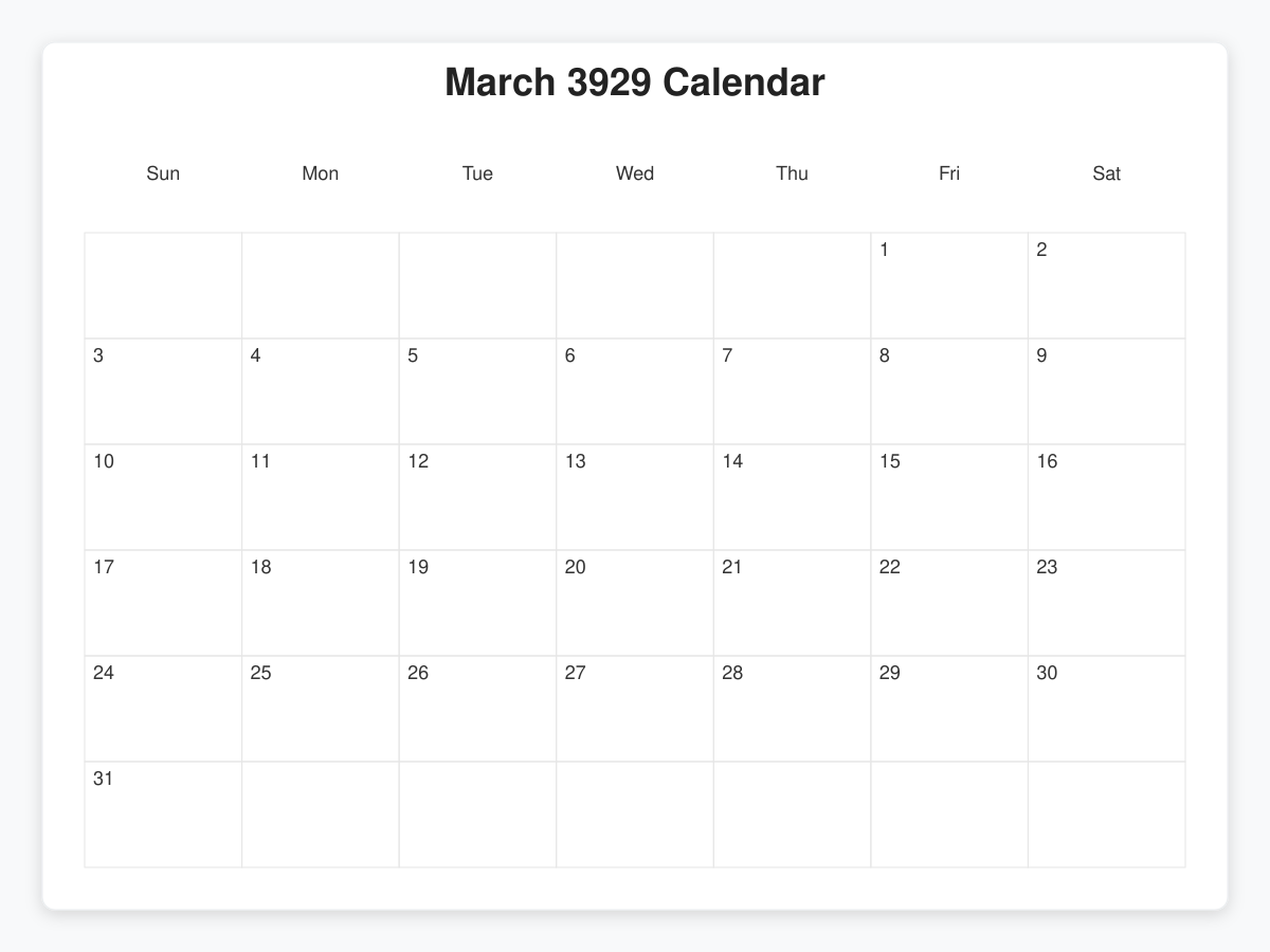 Printable March 3929 Calendars