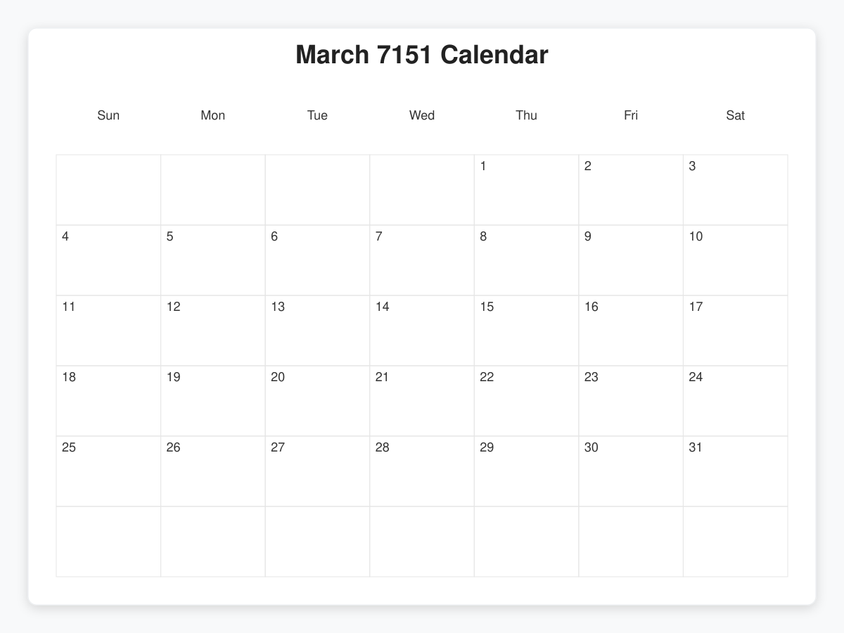 Printable March 7151 Calendars