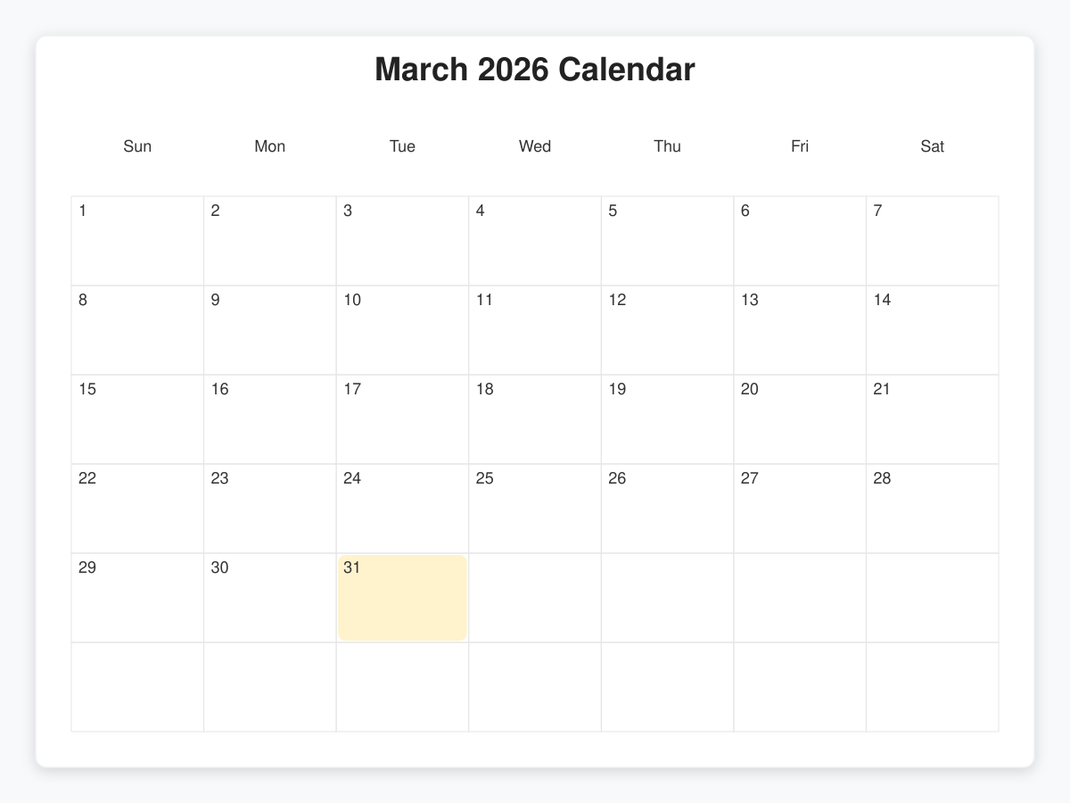 Printable March  Calendars