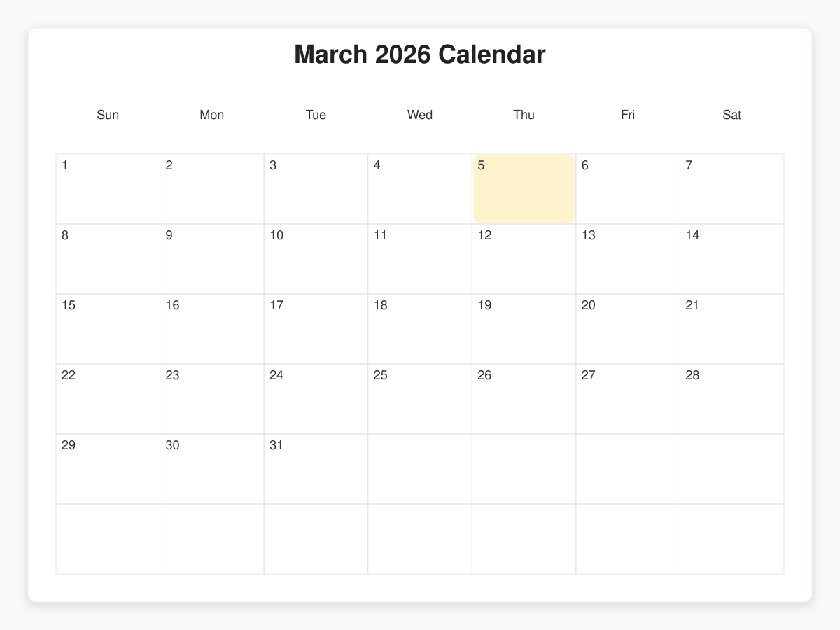 Printable March  Calendars
