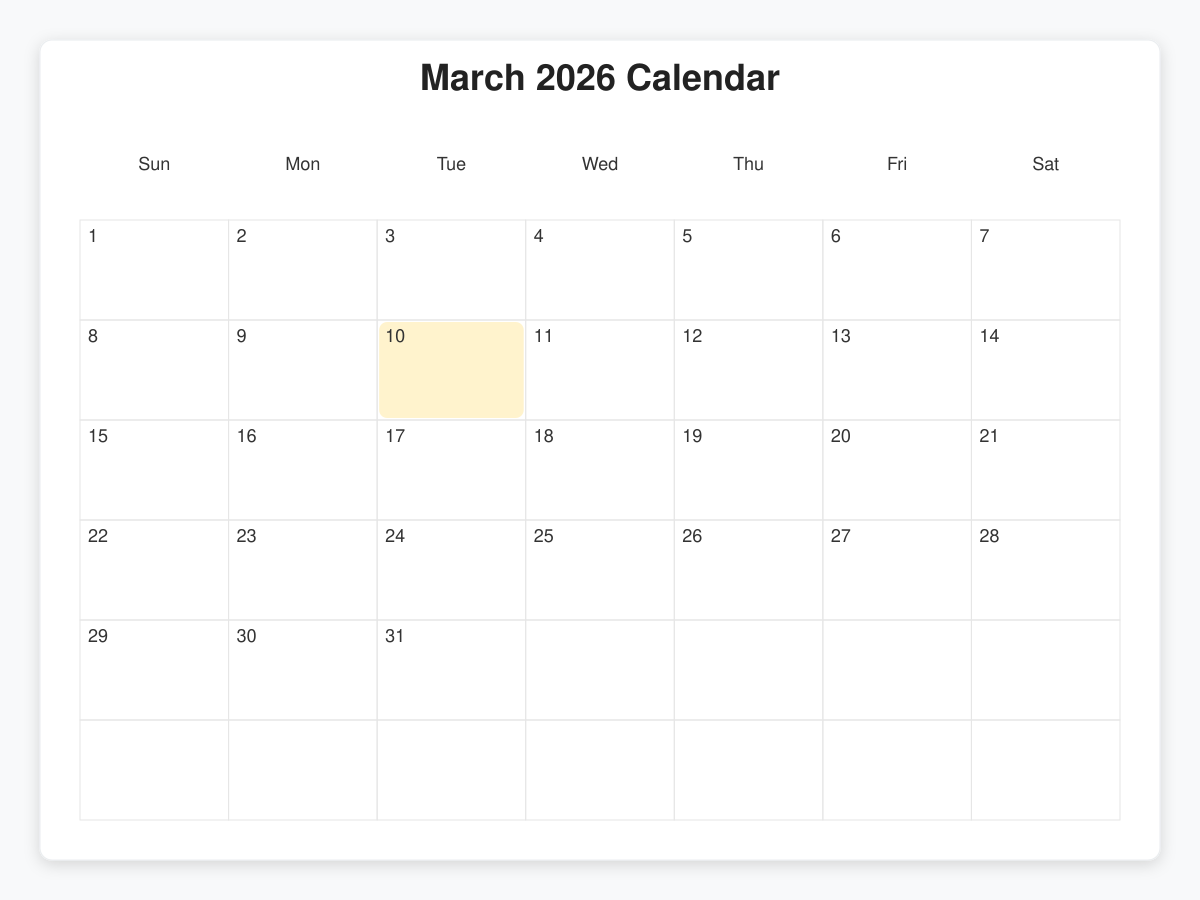 Printable March  Calendars