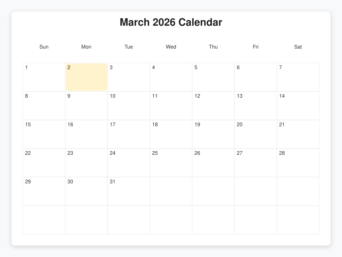 Printable March  Calendars