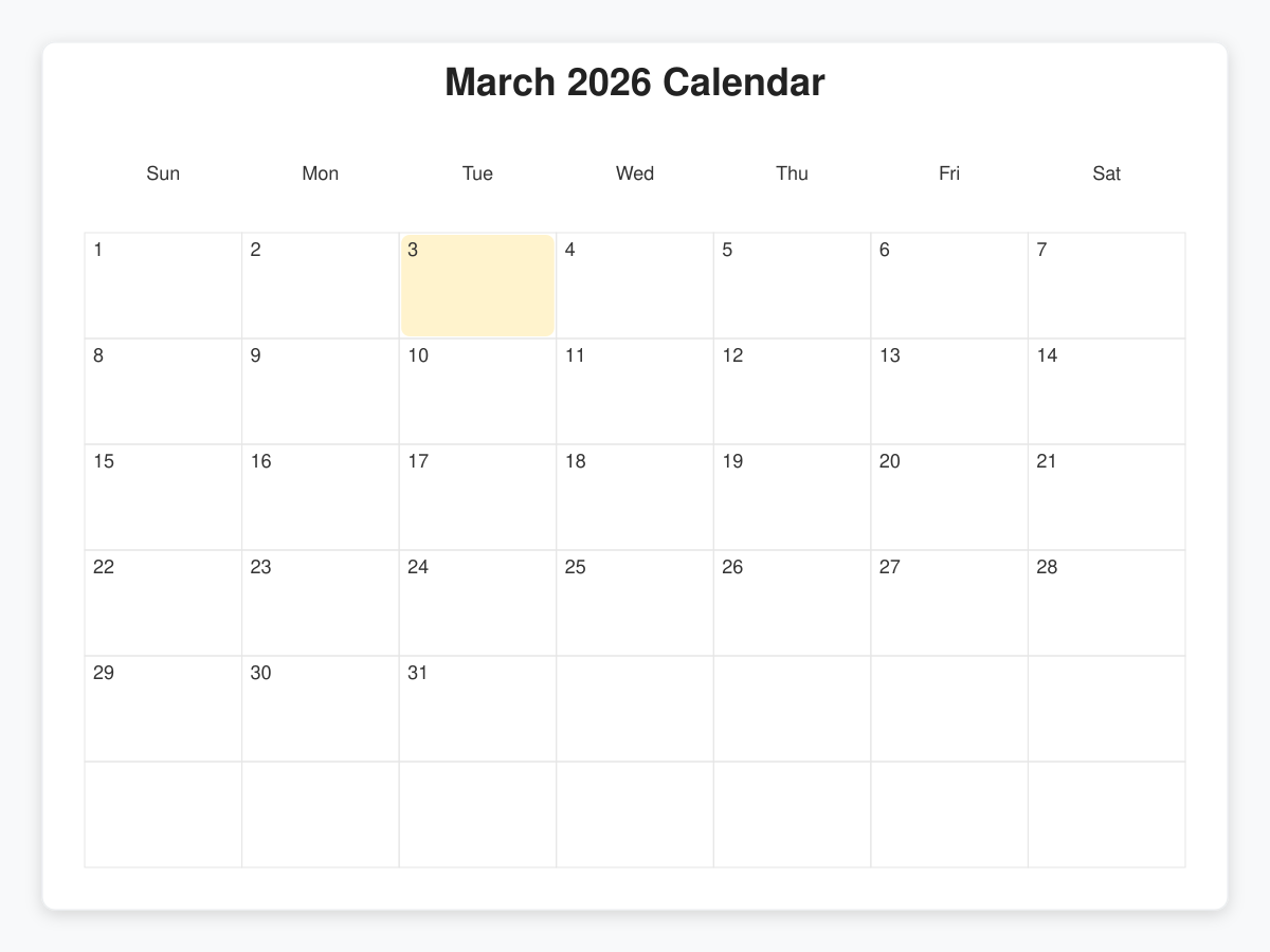 Printable March  Calendars