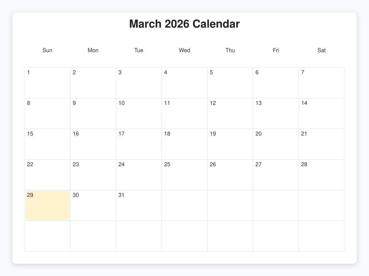 Printable March  Calendars