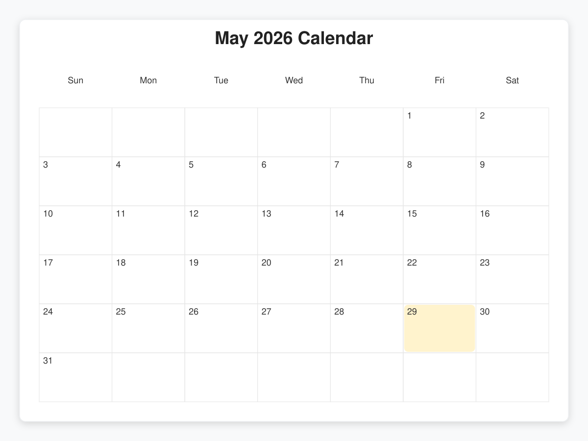 Printable May  Calendars