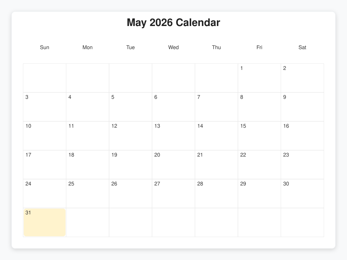 Printable May  Calendars