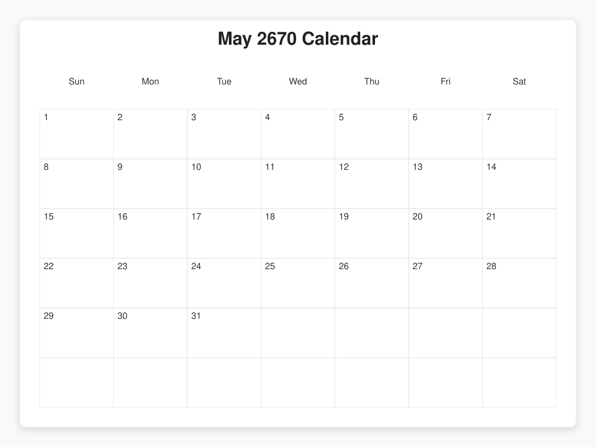 Printable May 2670 Calendars