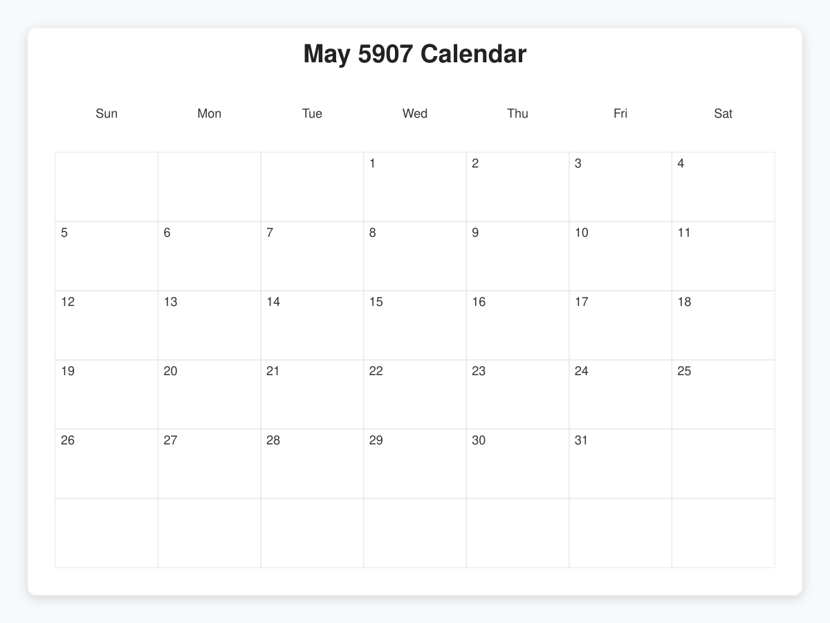 Printable May 5907 Calendars