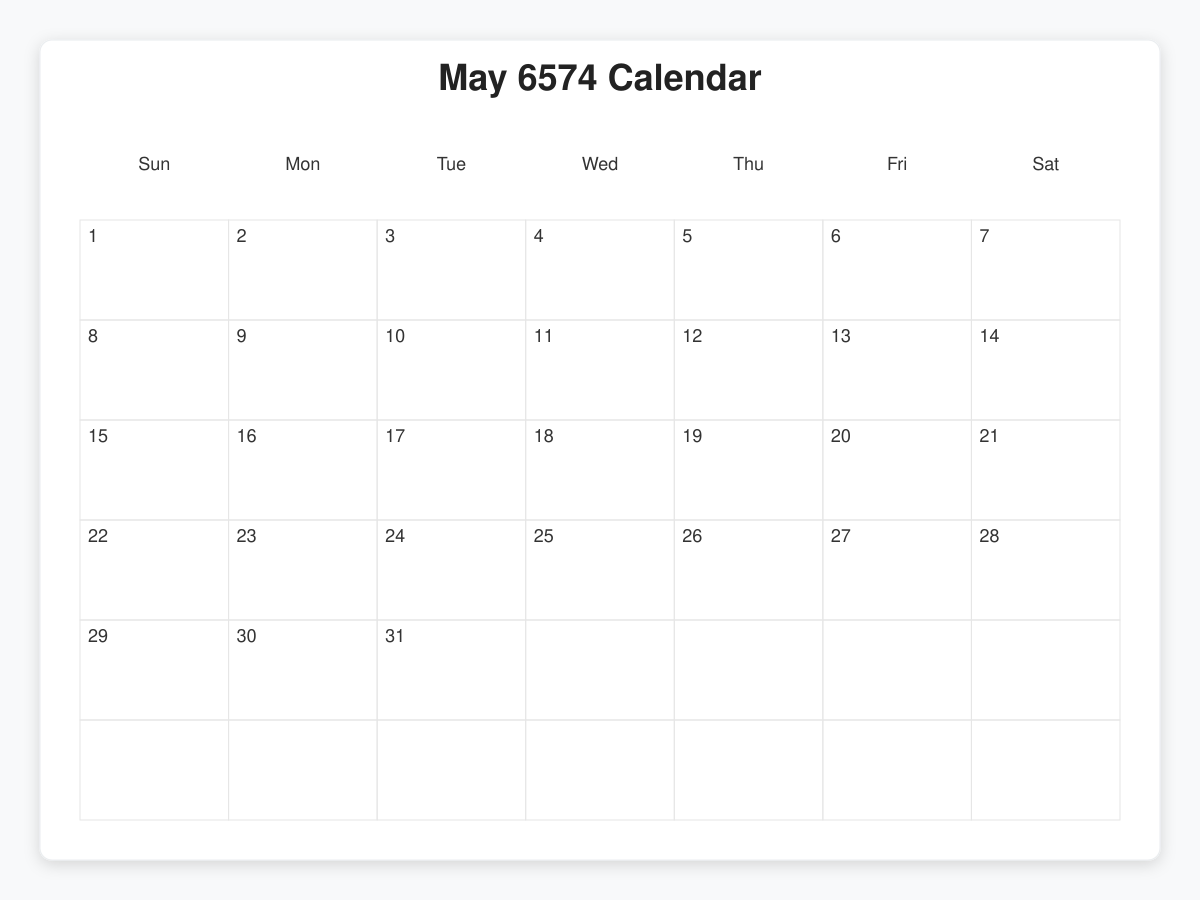 Printable May 6574 Calendars