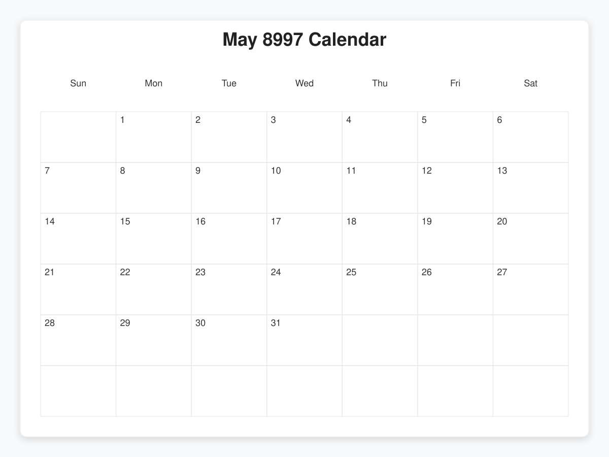 Printable May 8997 Calendars
