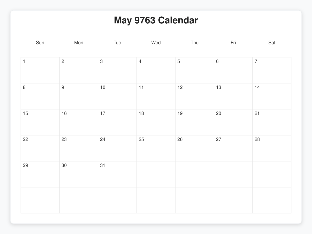 Printable May 9763 Calendars