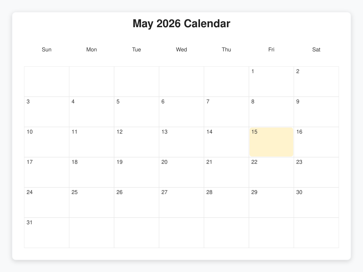 Printable May  Calendars