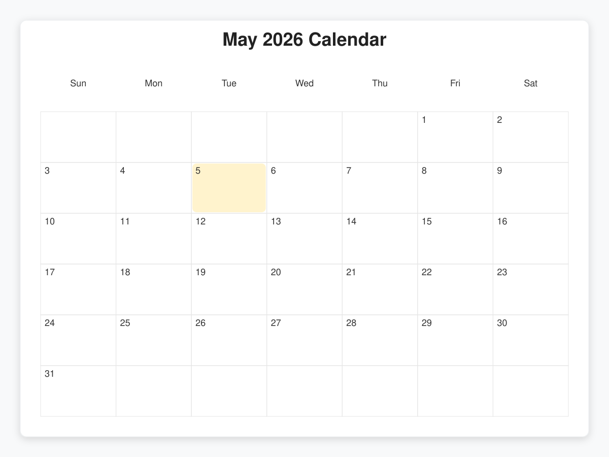 Printable May  Calendars