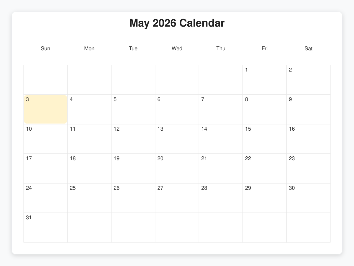 Printable May  Calendars