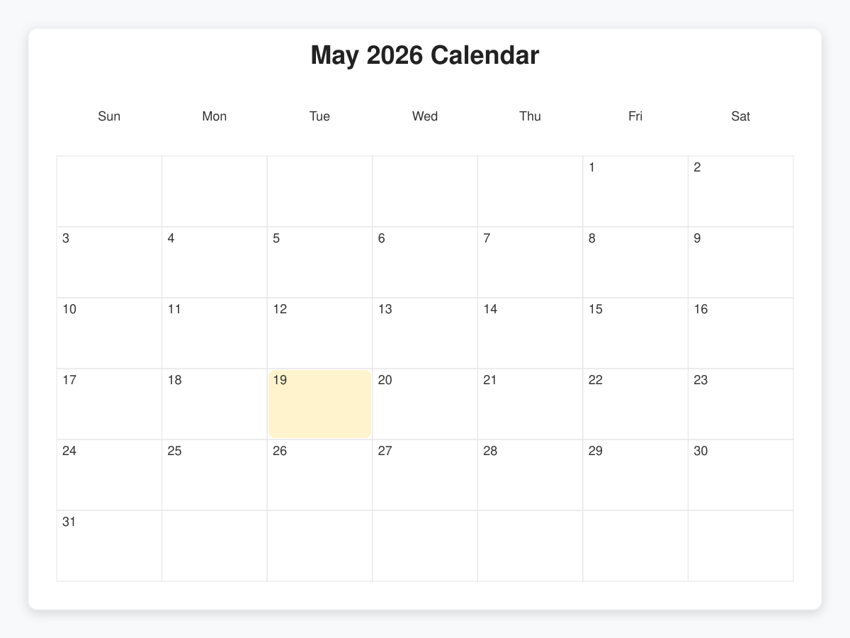 Printable May  Calendars