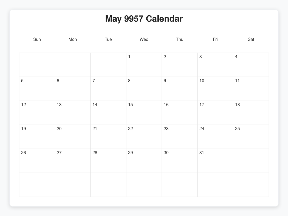 Printable May 9957 Calendars