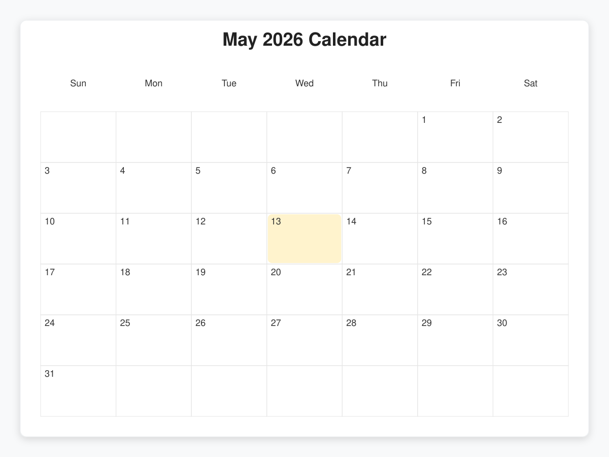 Printable May  Calendars