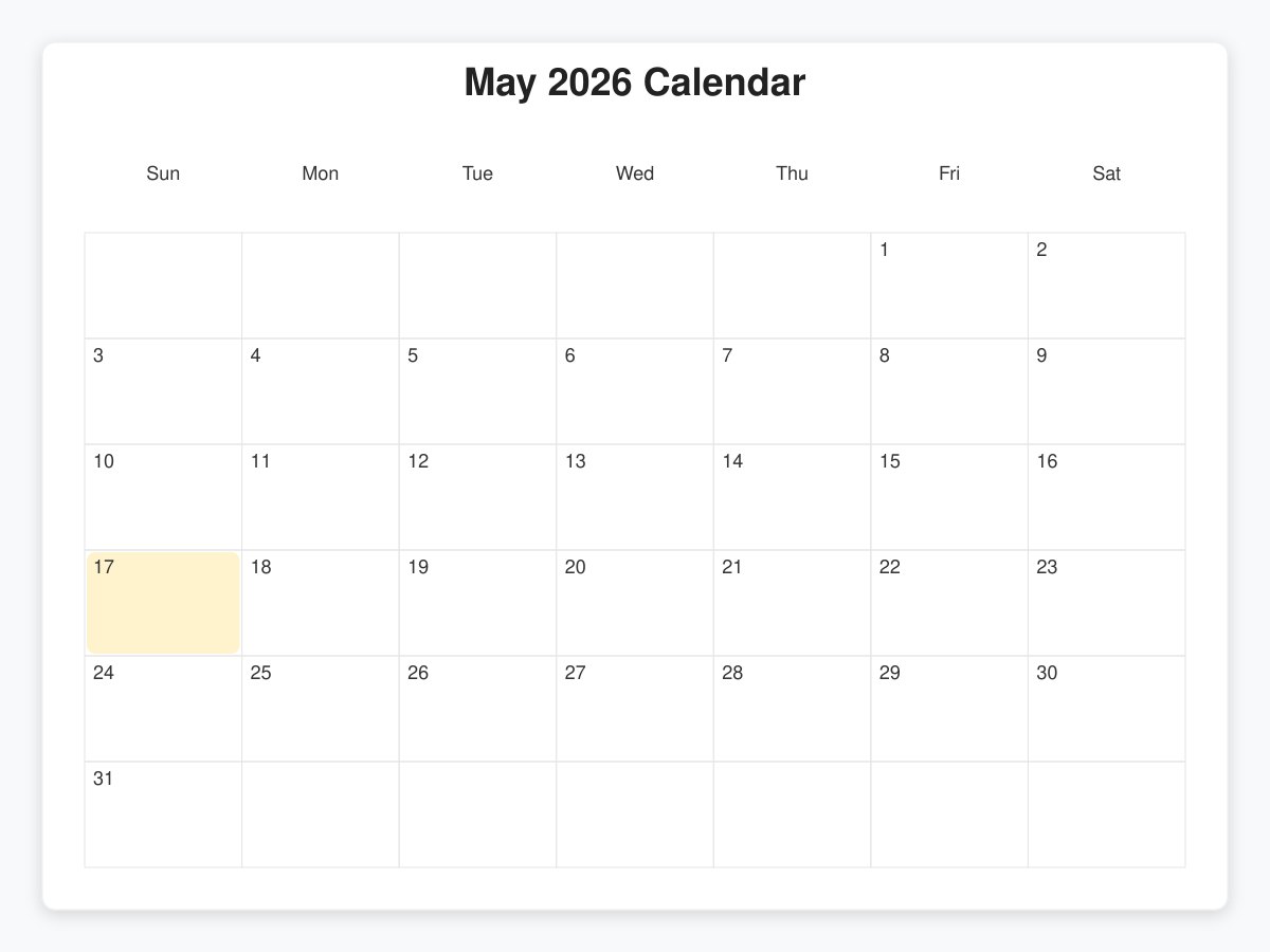 Printable May  Calendars