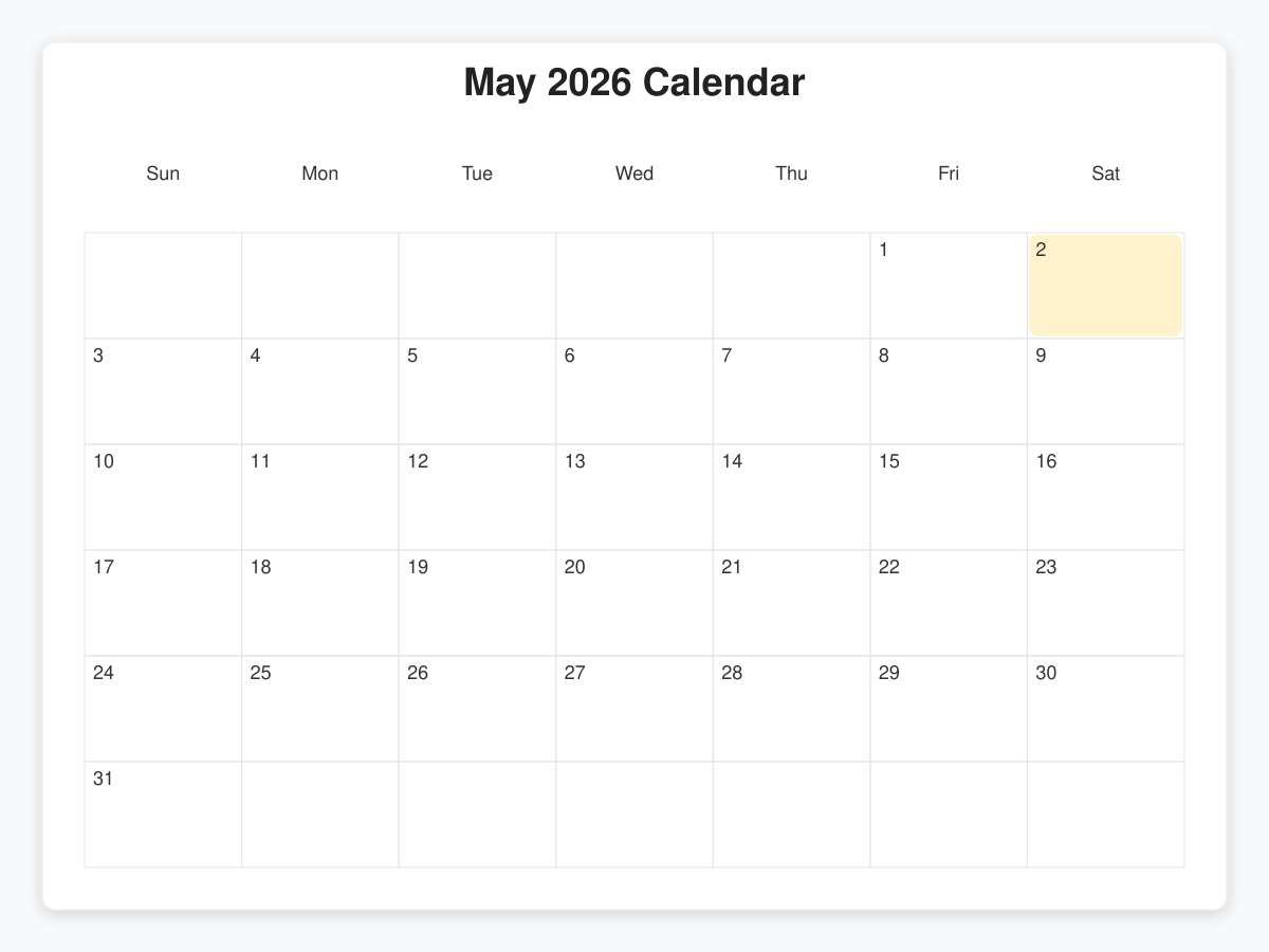 Printable May  Calendars