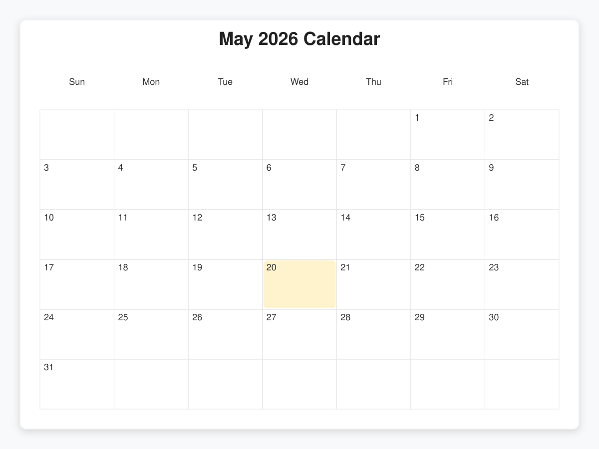 Printable May  Calendars