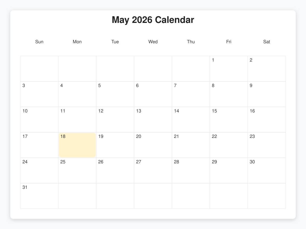 Printable May  Calendars