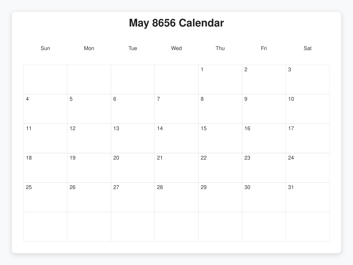 Printable May 8656 Calendars