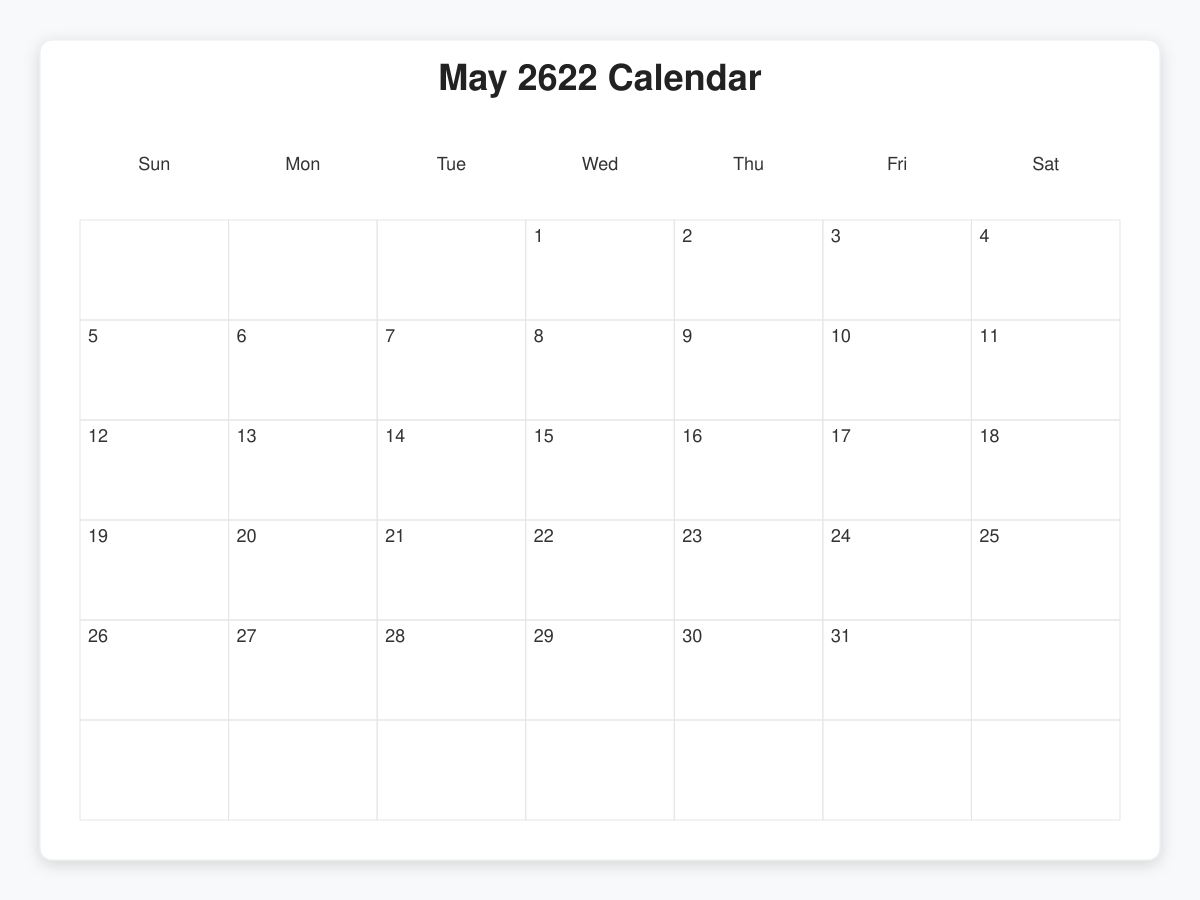 Printable May 2622 Calendars