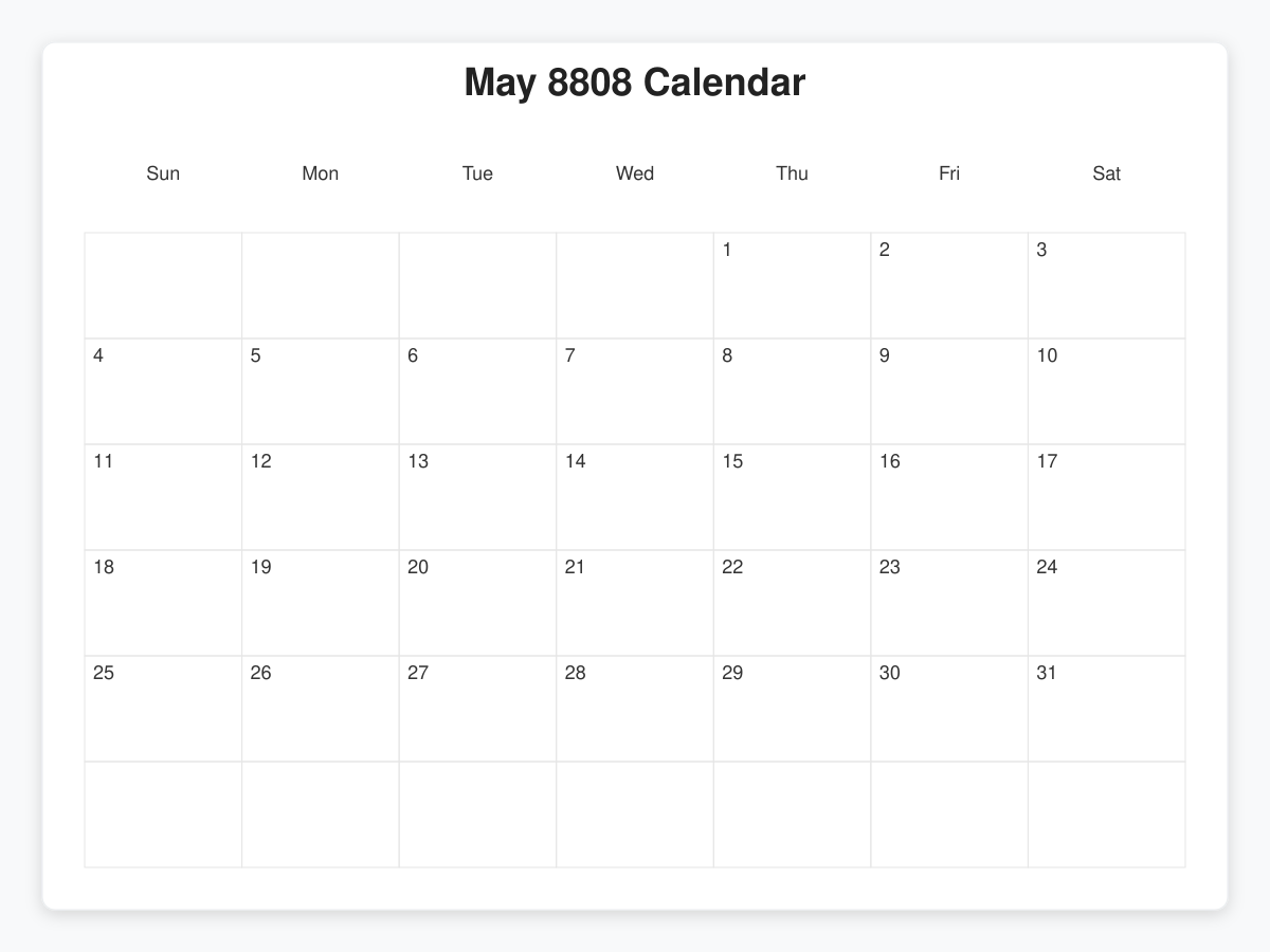 Printable May 8808 Calendars