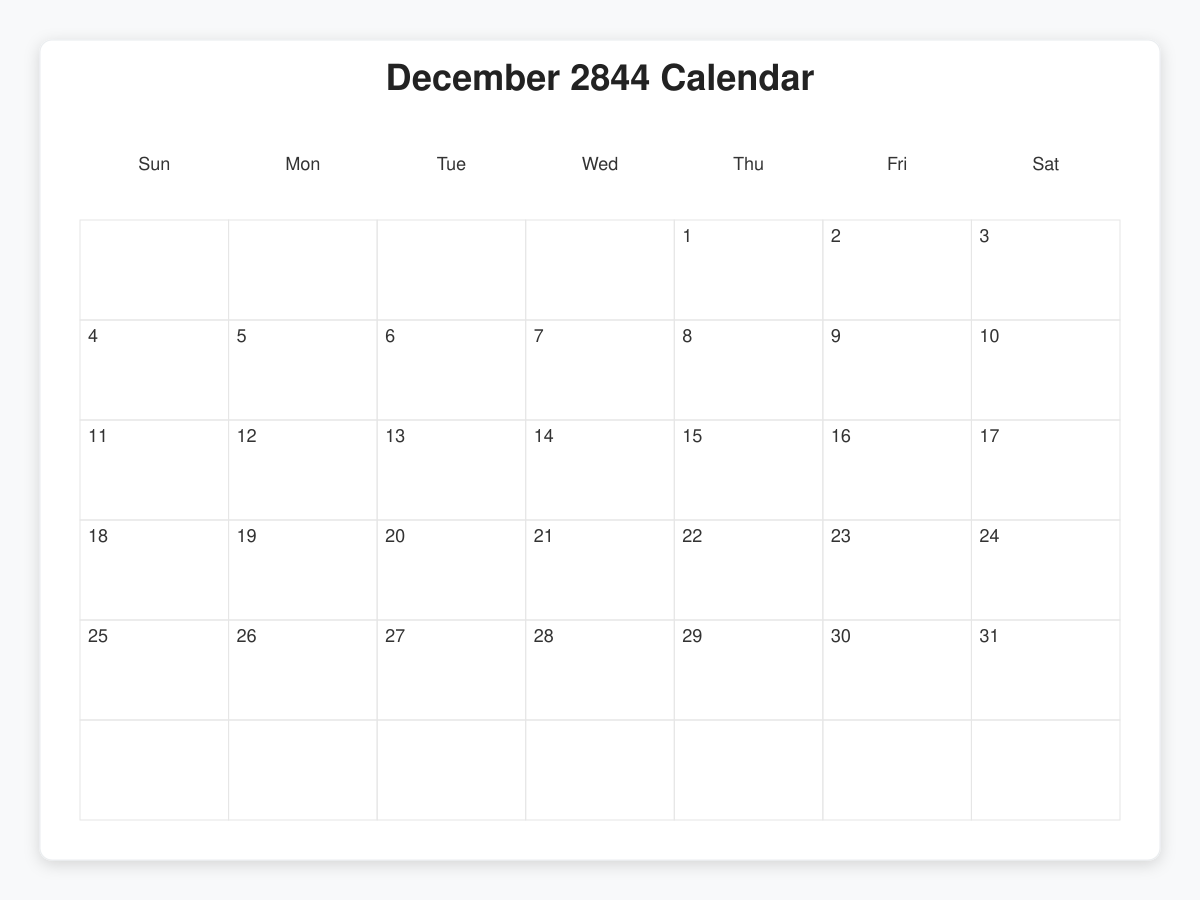 Printable December 2844 Calendars