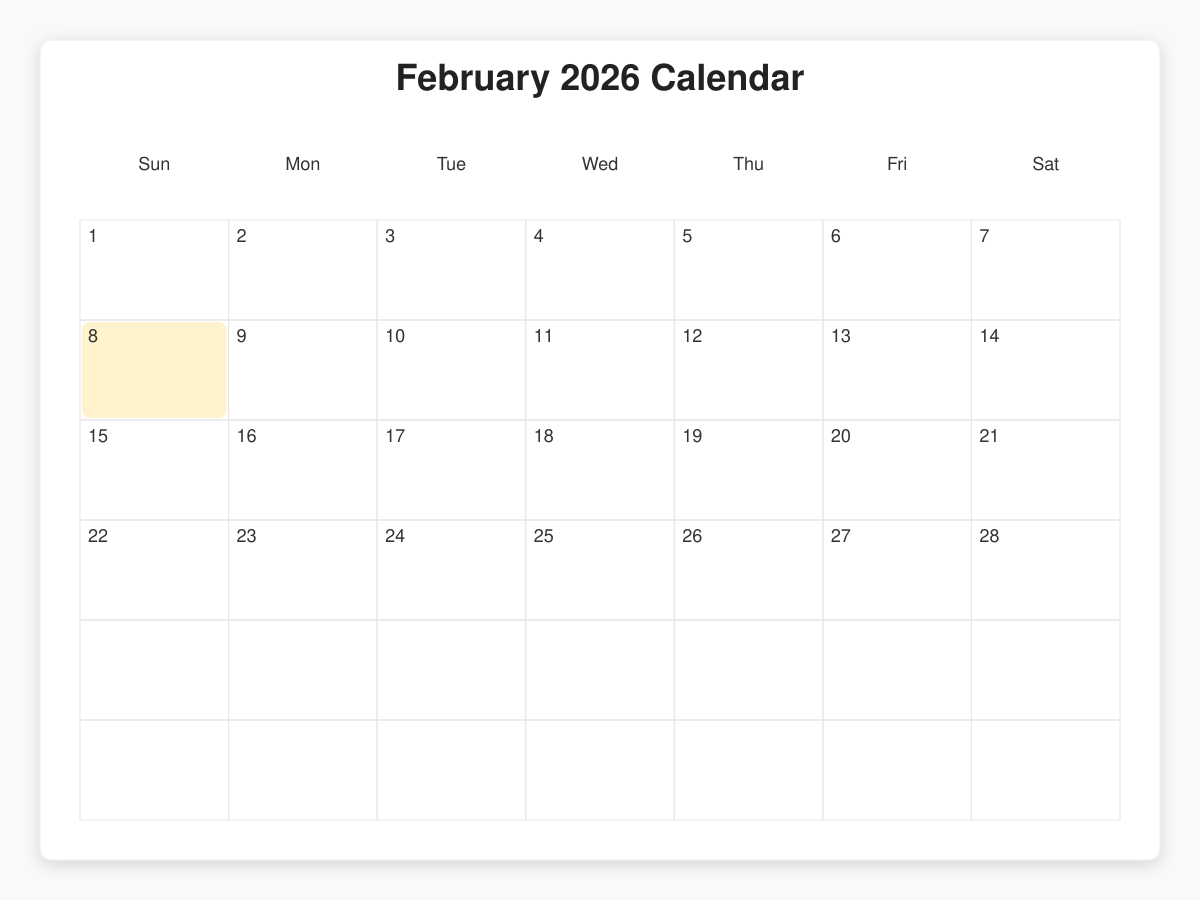 Printable February  Calendars