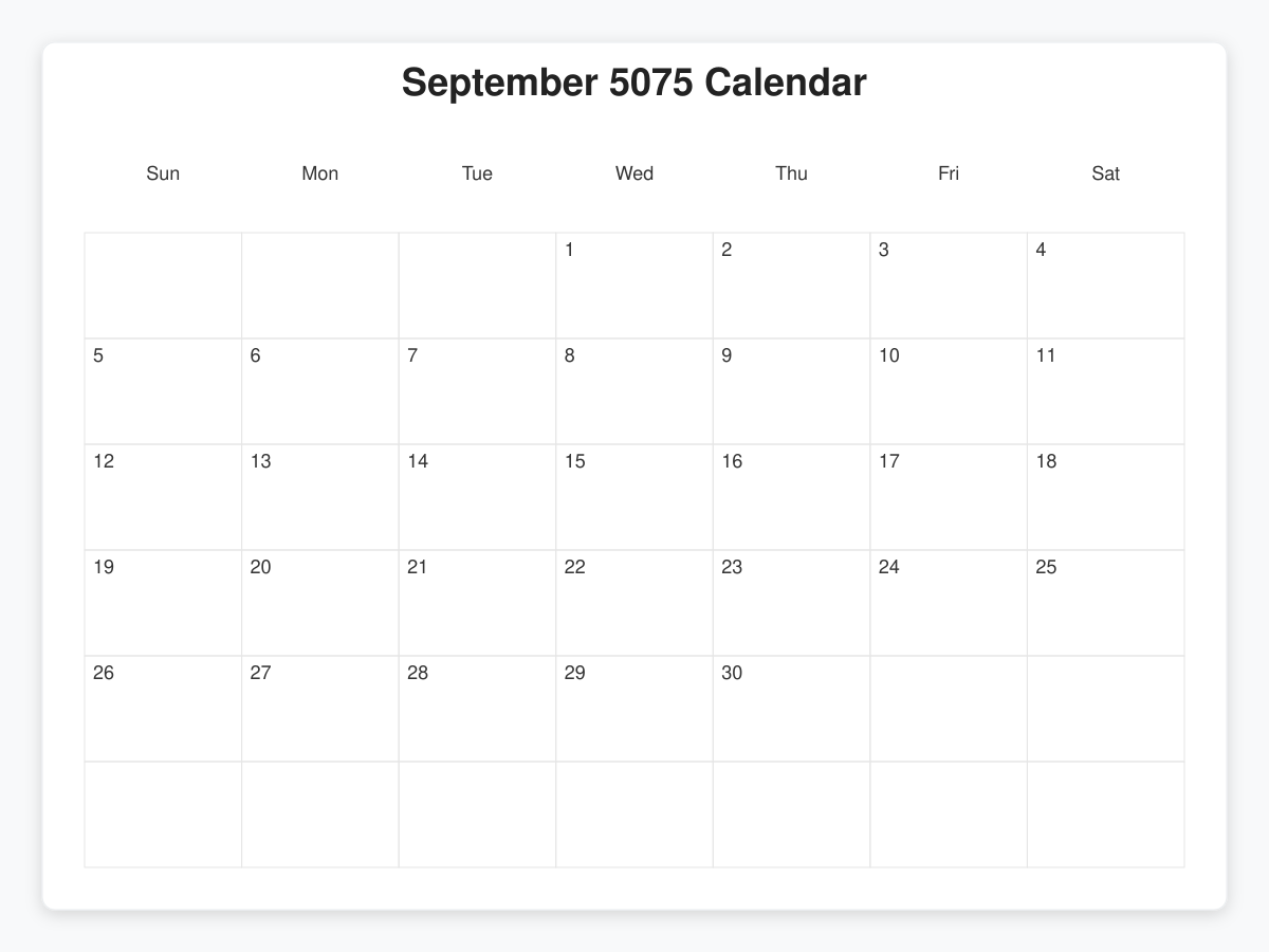 Printable September 5075 Calendars