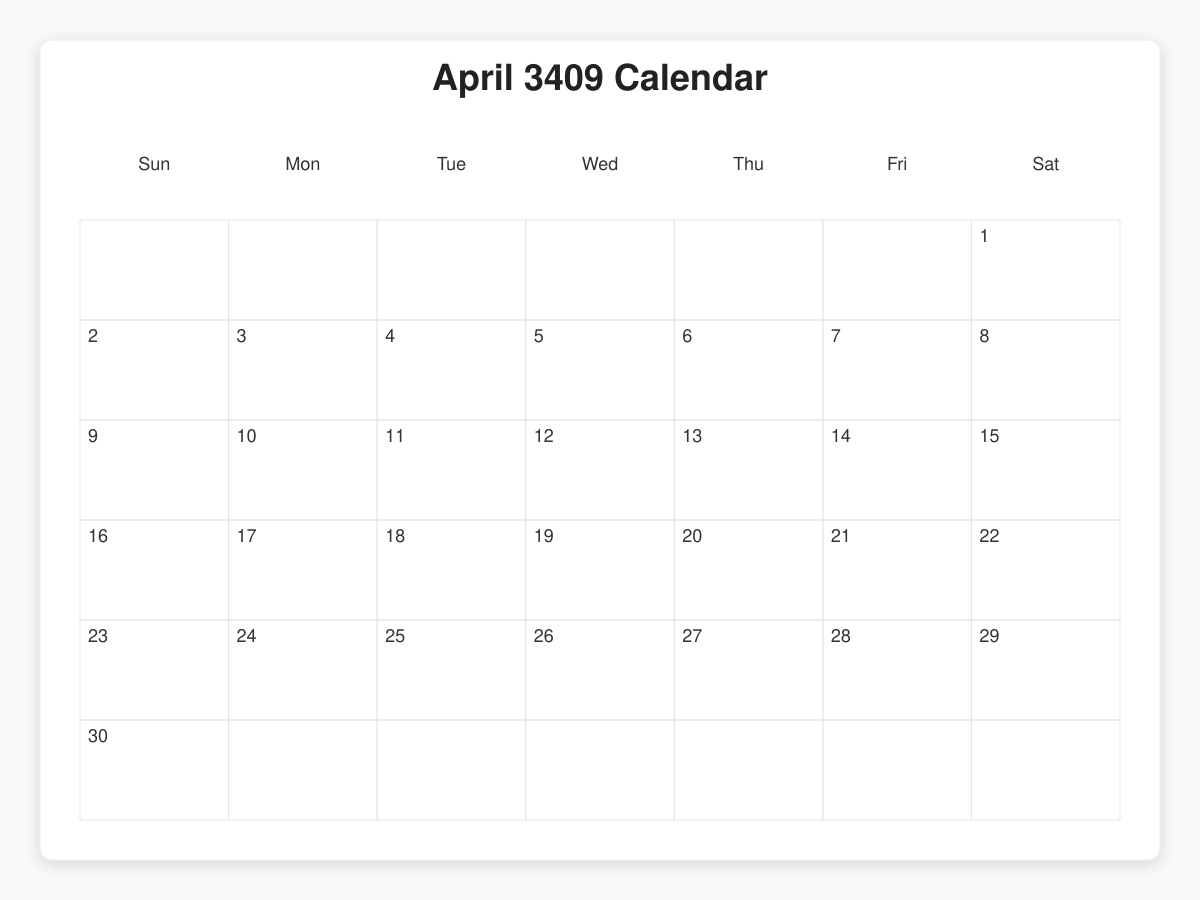 Printable April 3409 Calendars
