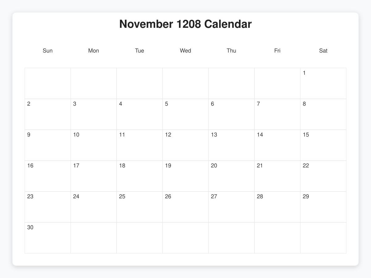 Printable November 1208 Calendars