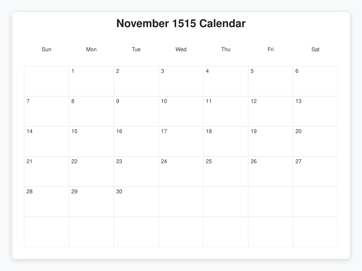 Printable November 1515 Calendars