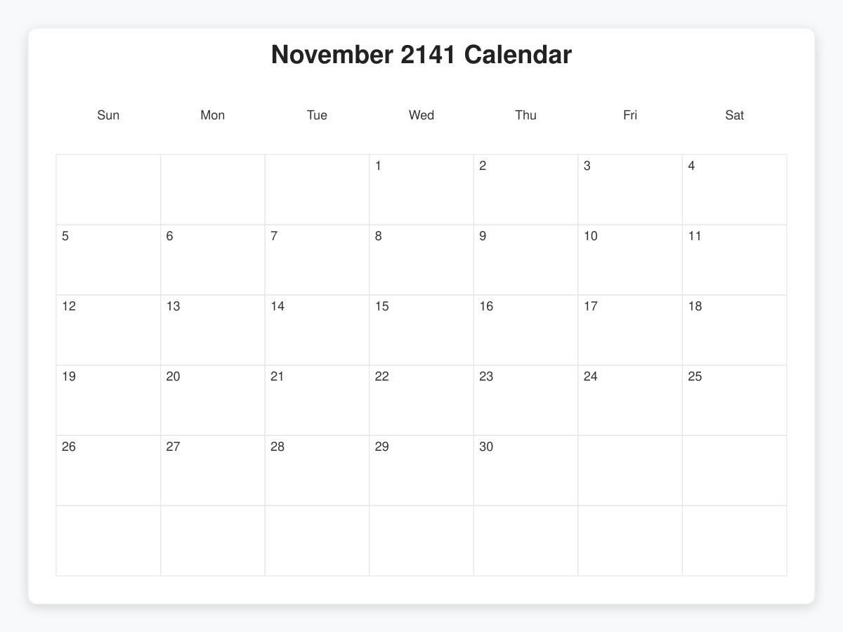 Printable November 2141 Calendars
