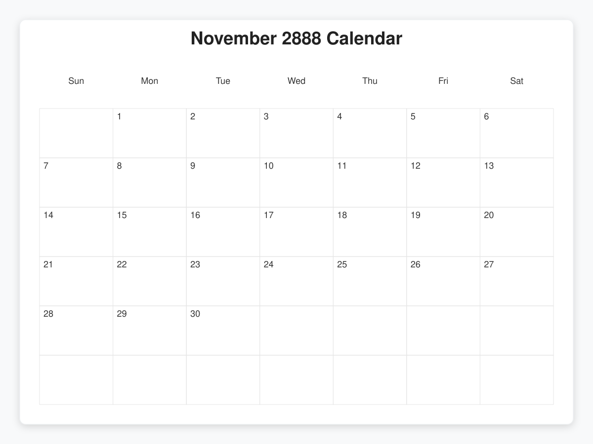 Printable November 2888 Calendars