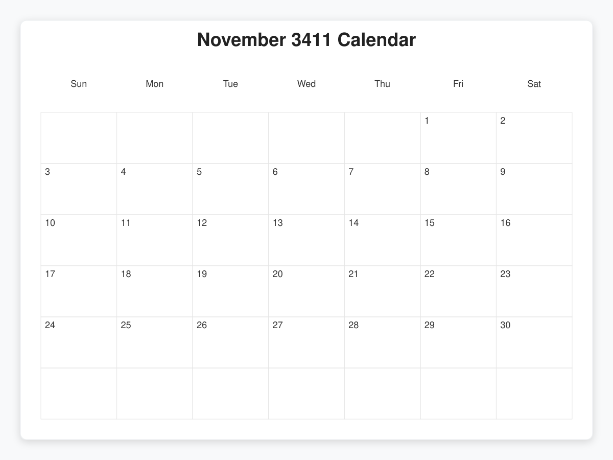 Printable November 3411 Calendars