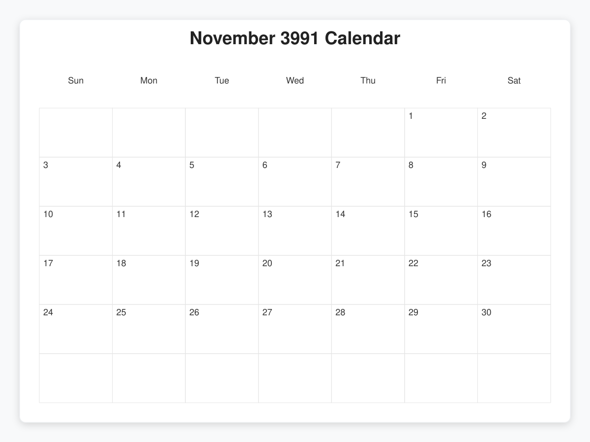 Printable November 3991 Calendars