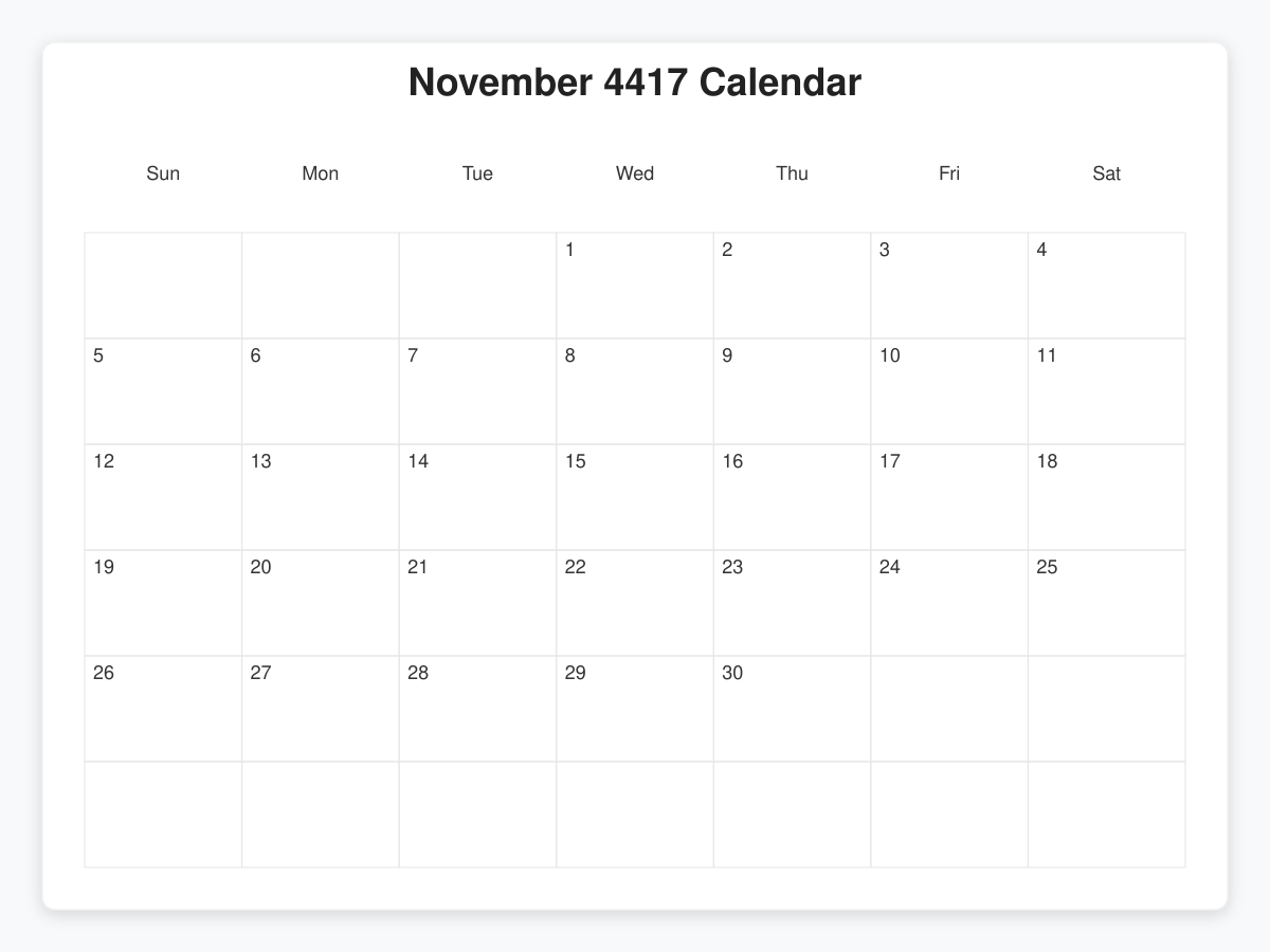 Printable November 4417 Calendars