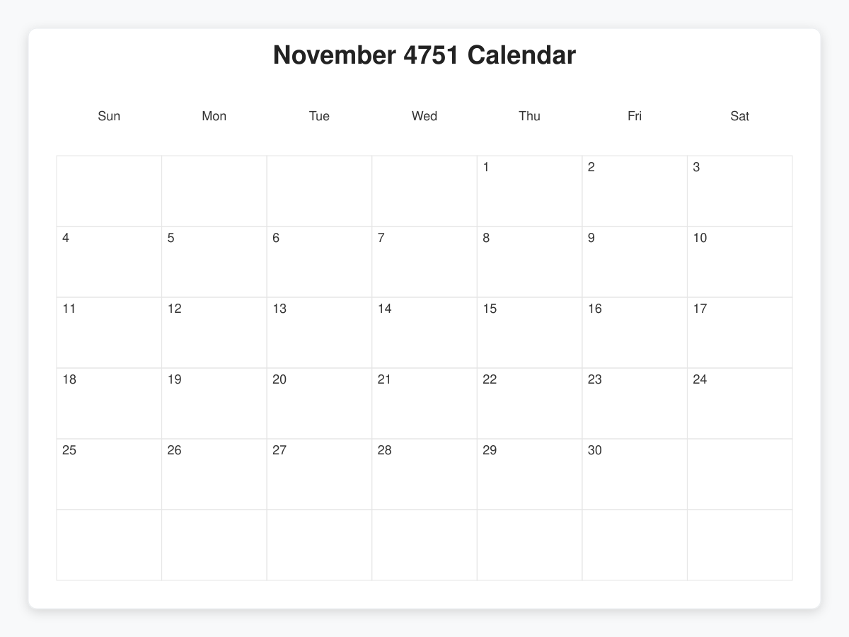 Printable November 4751 Calendars