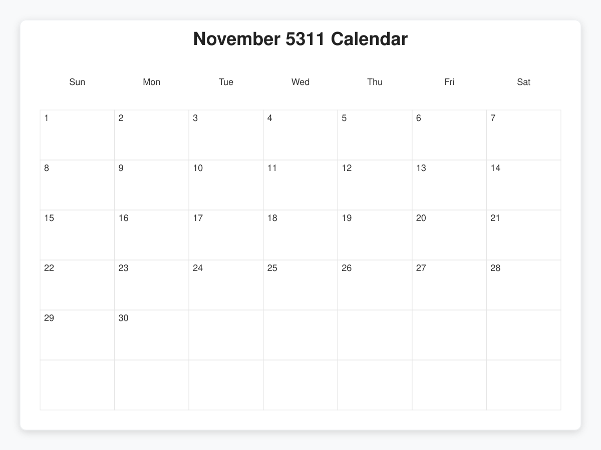 Printable November 5311 Calendars