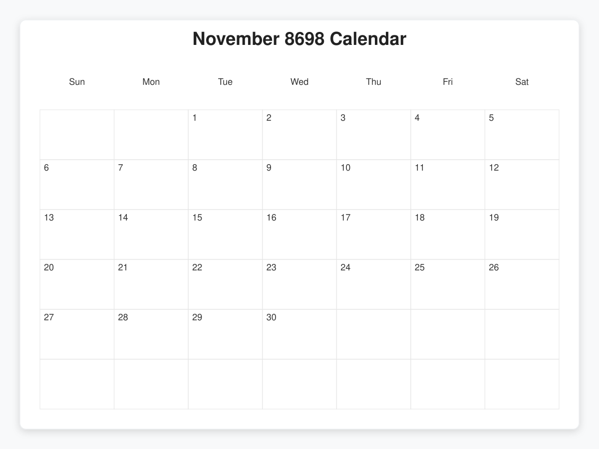 Printable November 8698 Calendars