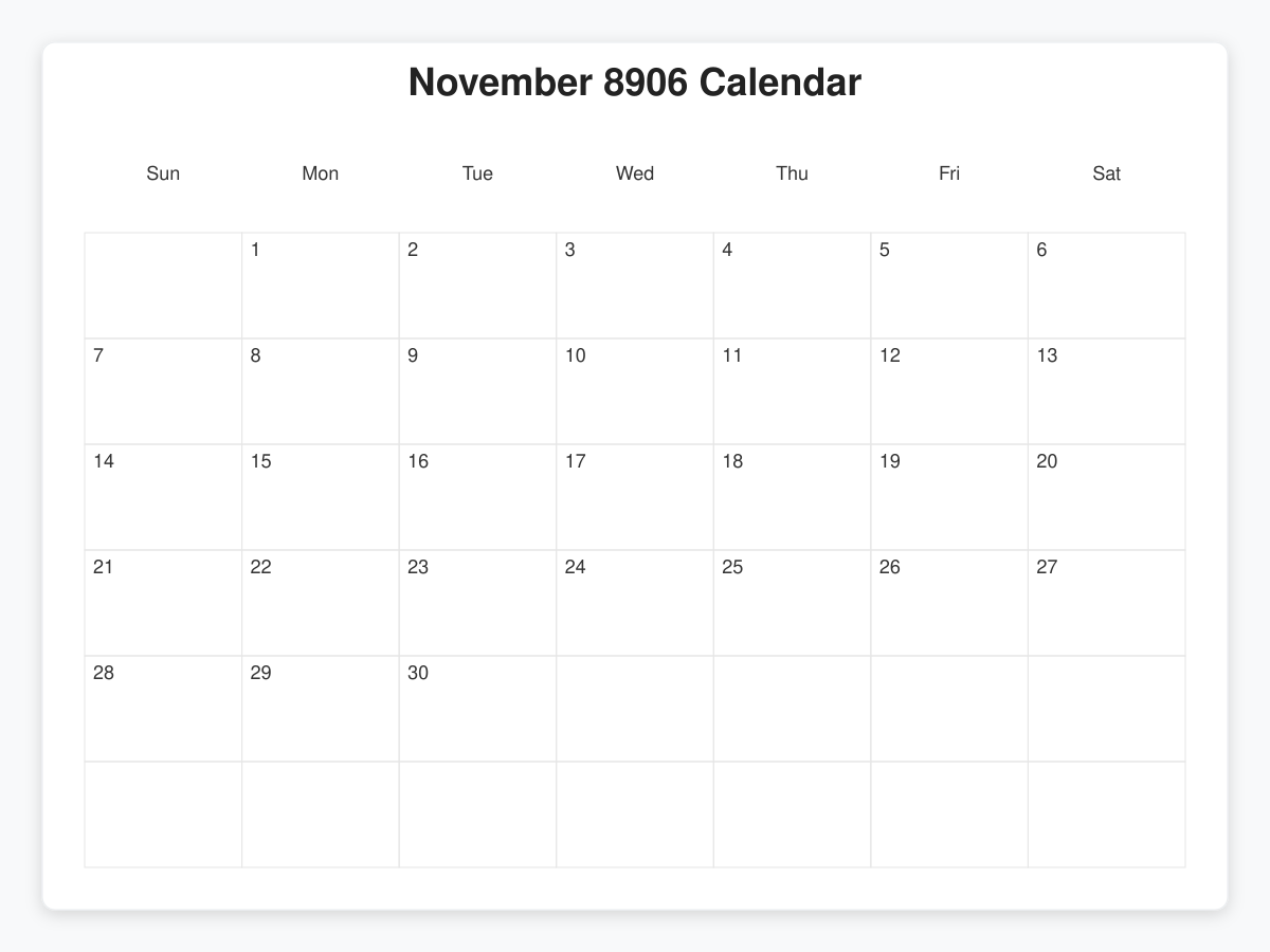 Printable November 8906 Calendars