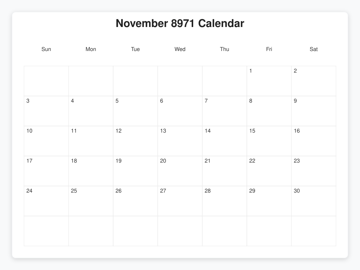 Printable November 8971 Calendars