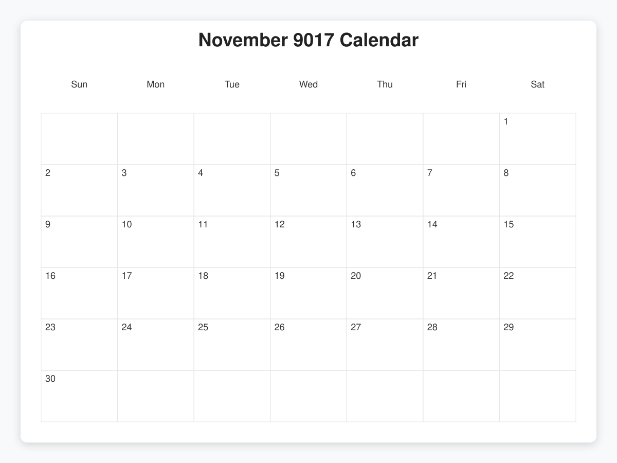 Printable November 9017 Calendars