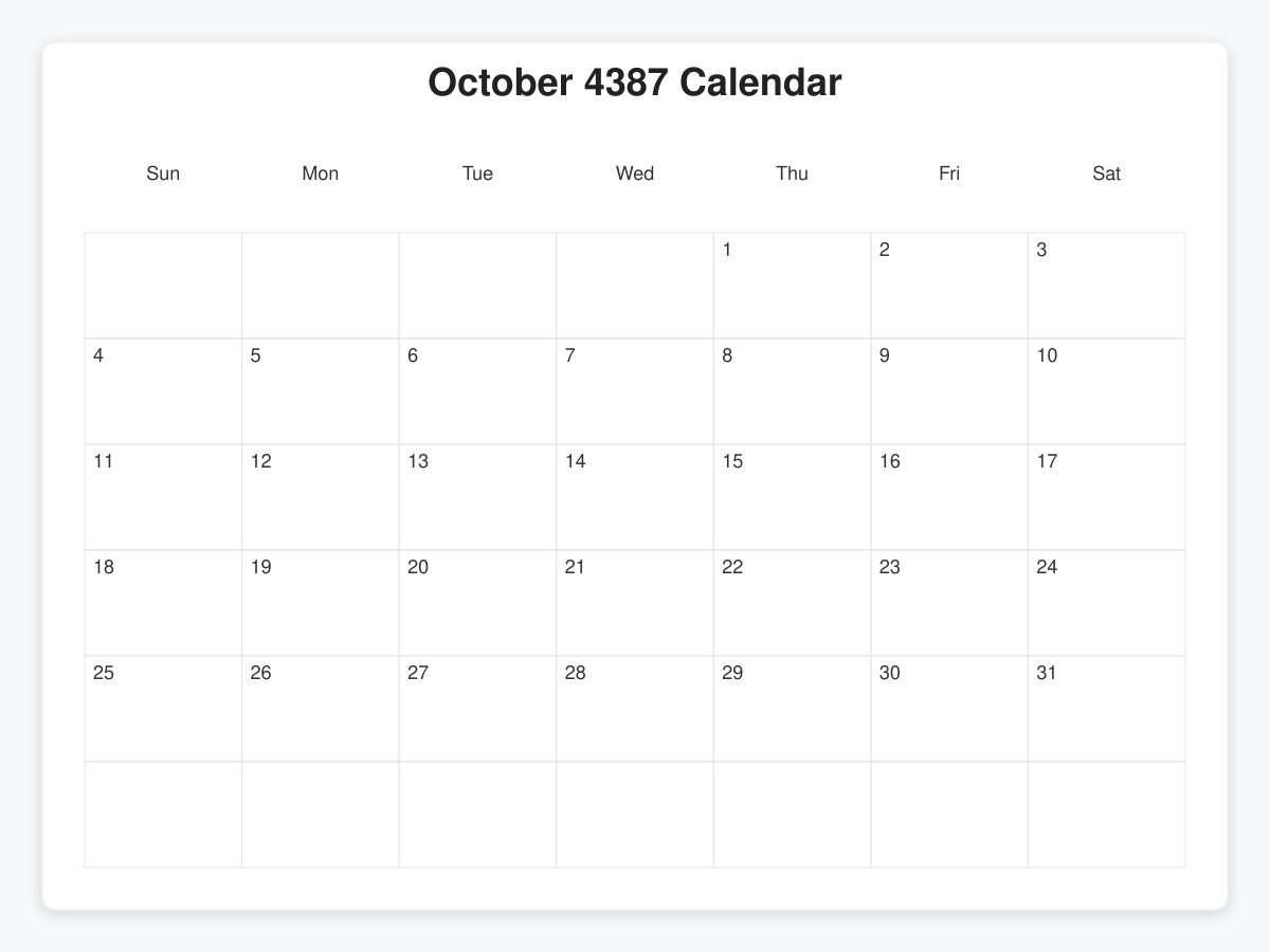 Printable October 4387 Calendars