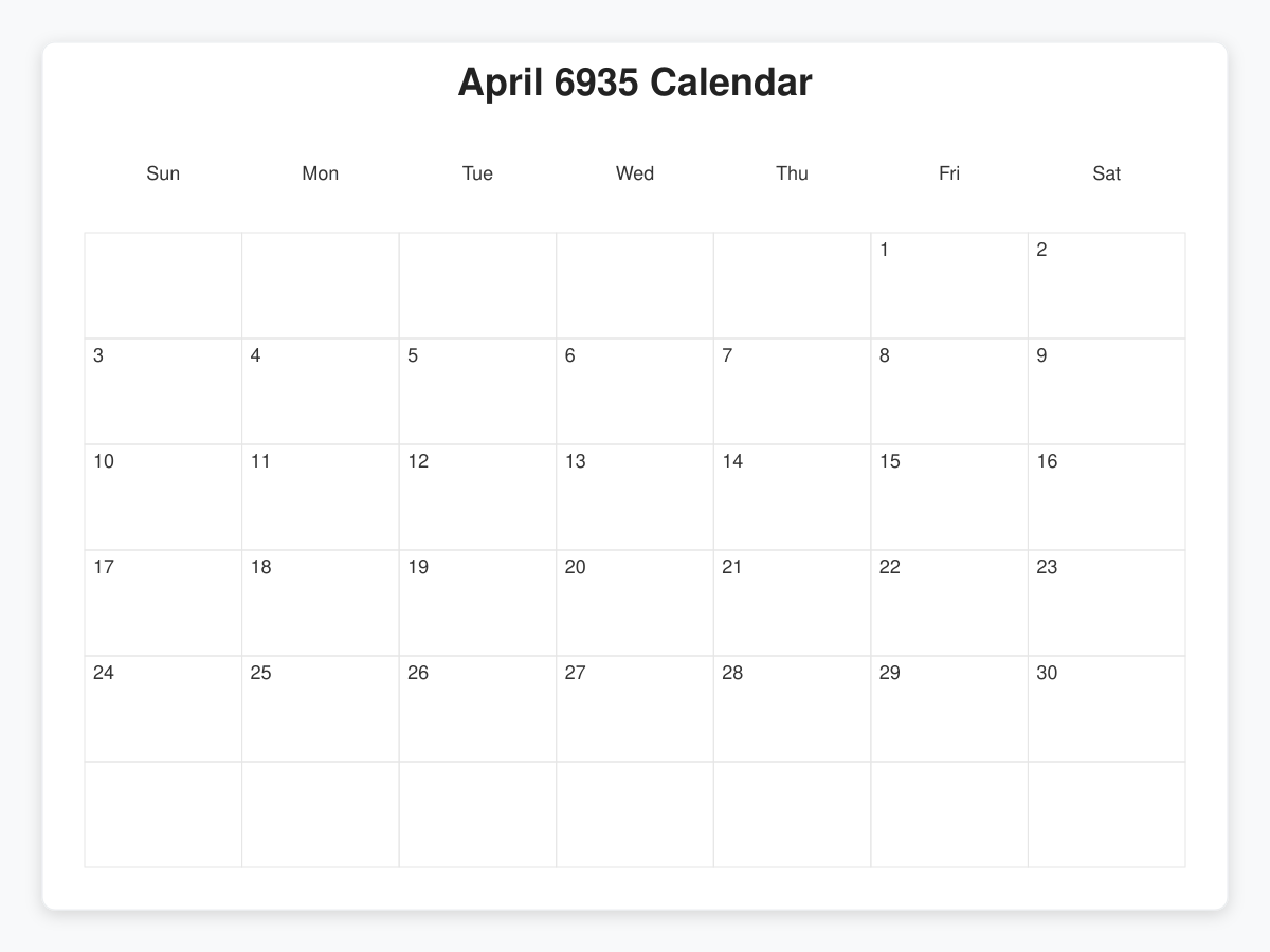 Printable April 6935 Calendars