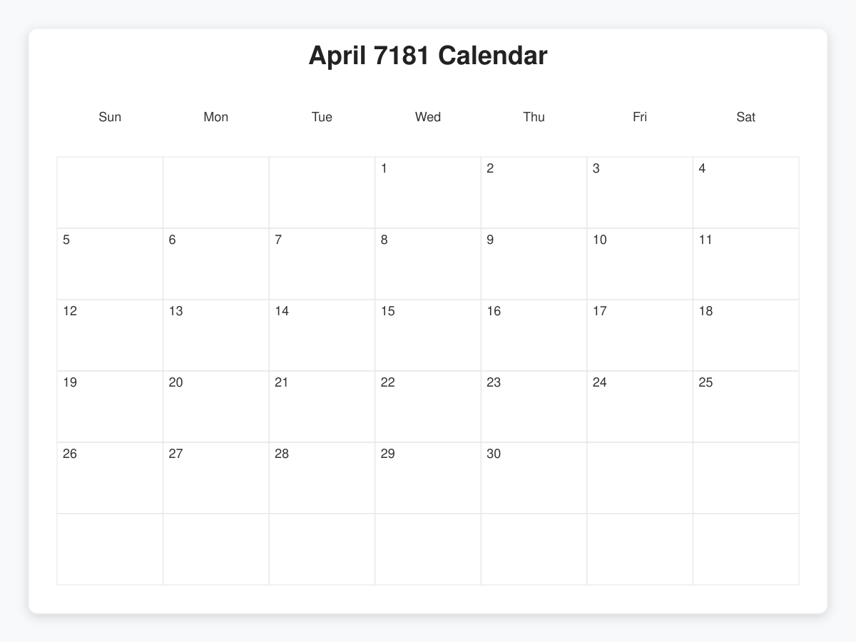 Printable April 7181 Calendars
